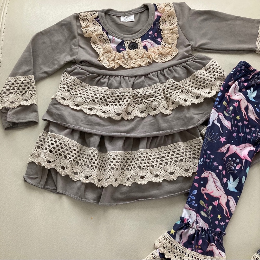 Boutique Embroidered Lace Unicorn 🦄 Pants Set - Picture 3 of 8
